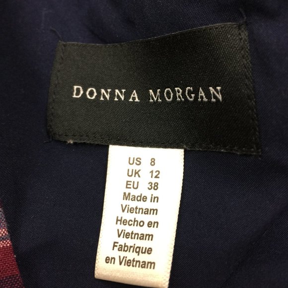 Donna Morgan Fit & Flare Crepe Dress Sz 8 Womans Navy Red Plaid Sleeveless - Picture 8 of 13
